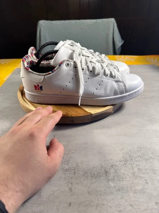 adidas White Leather Low-Top Sneakers with Multicolor Trim - Picture 5 of 7